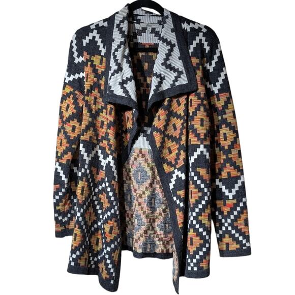 Bass Multicolor Geometric Print Long Sleeve Open Front Cardigan Sweater Size M - Picture 1 of 10